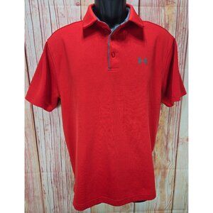 Under Armour Mens Red Polo Medium Loose Fit Heatgear